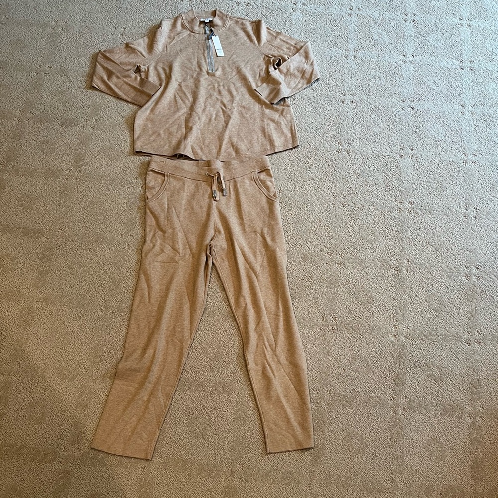 ZENERGY LUXE BALLCHAIN HALF ZIP LS TOP NEW CAMEL HEATHER WITH MATCHING PANTS